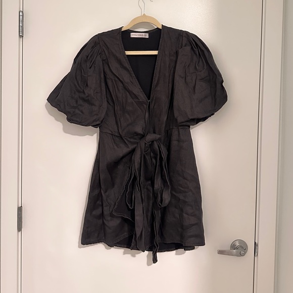 Faithful the Brand Black Linen Wrap Dress - Picture 1 of 4
